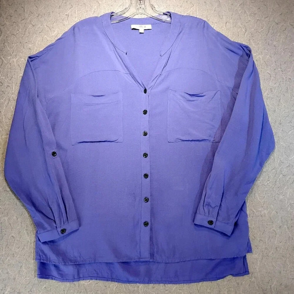 My  Style Women's Purple Long Adjustable Sleeve Button Down Size XL - Picture 1 of 13